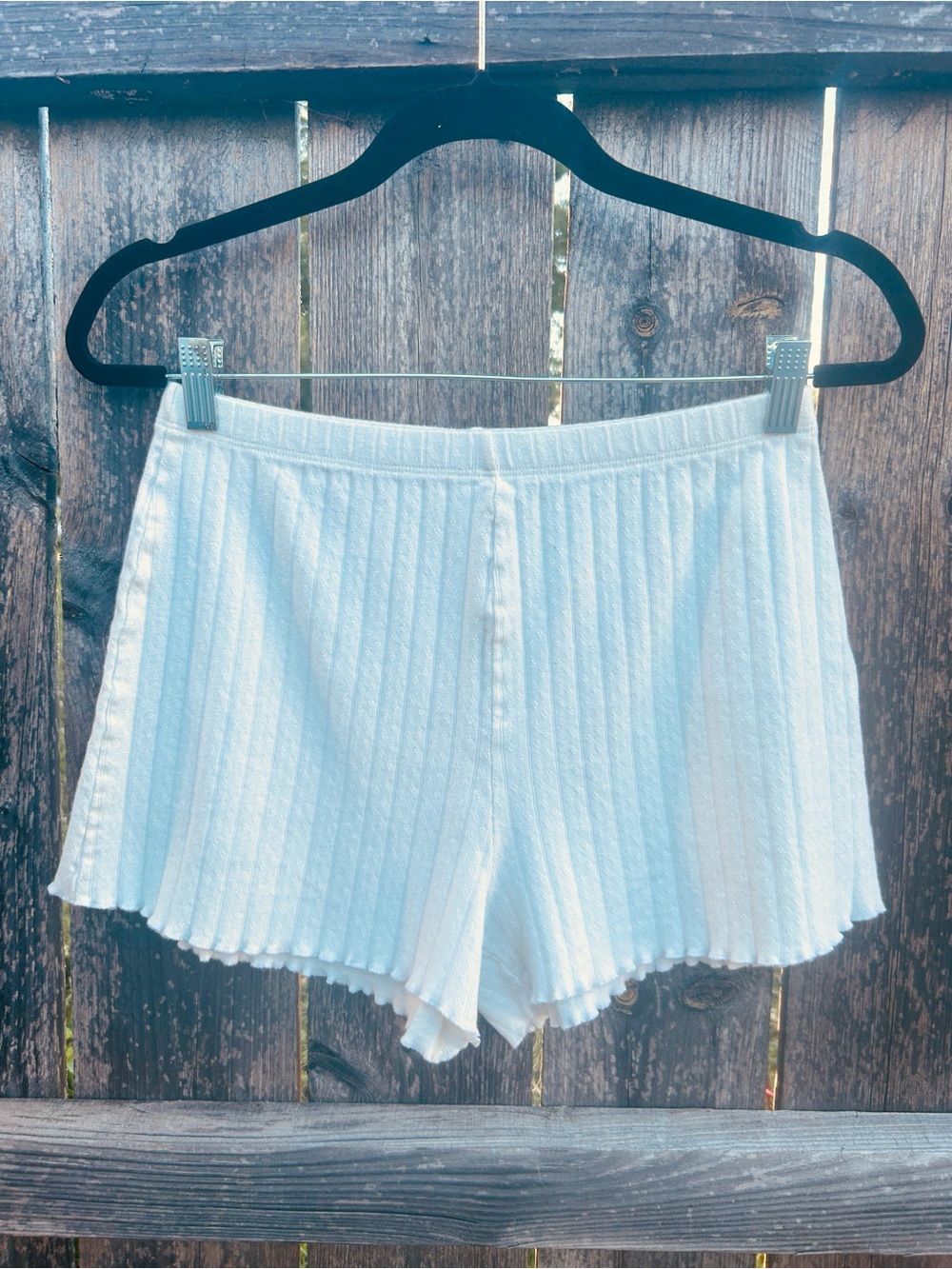 Reformation Organic Cotton Pointelle Knit Ribbed Loungwear Shorts Cream L